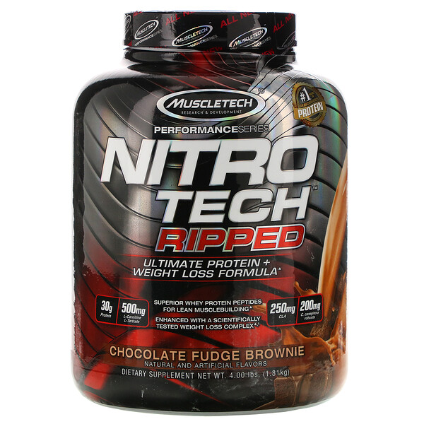 Muscletech, Nitro Tech Ripped, Ultimate Protein + Weight Loss Formula,  Chocolate Fudge Brownie, 4 lbs (1.81 kg)Singapore